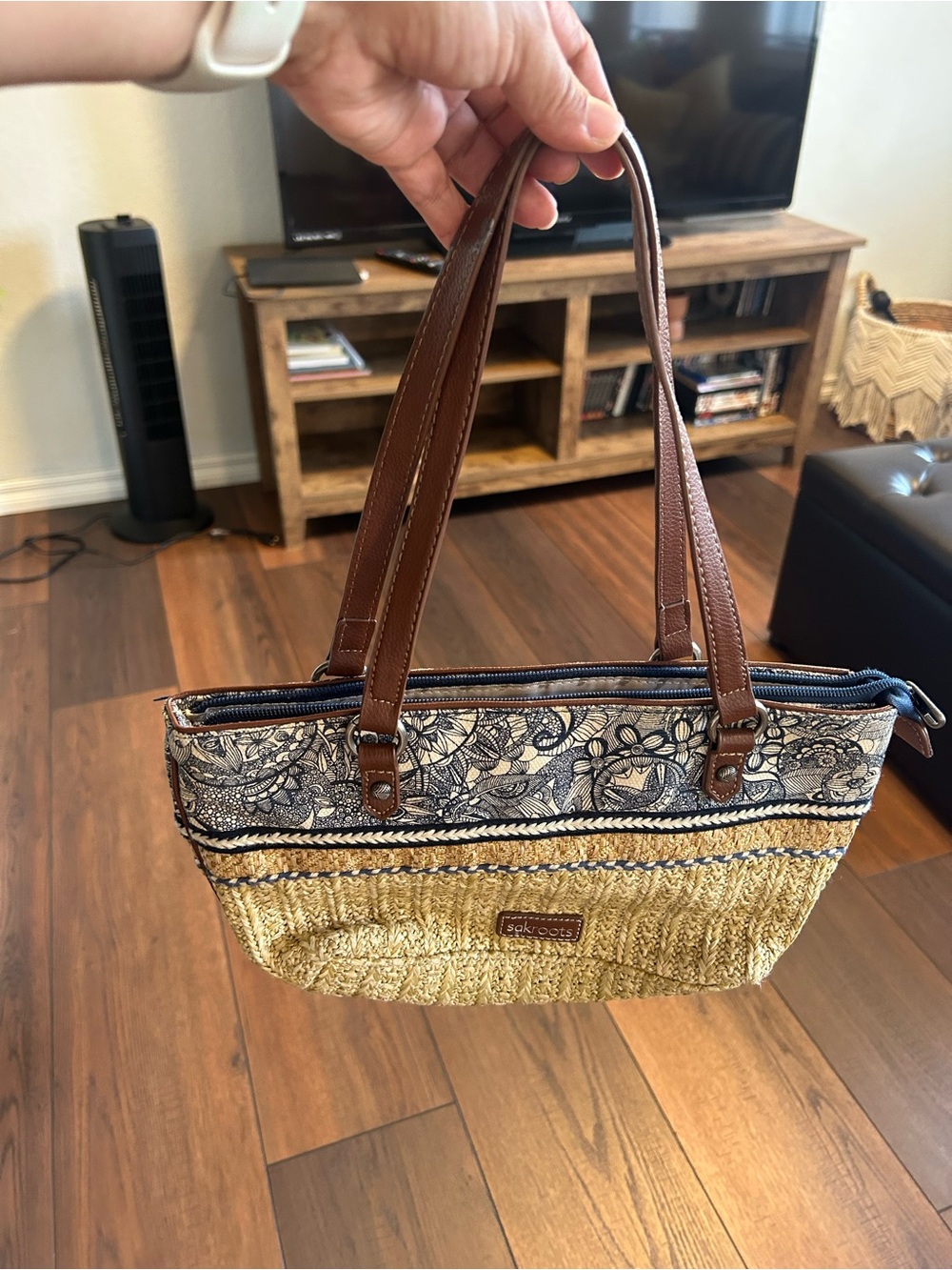 Sakroots Ellis Small Satchel Purse, Woven Straw Tote, Boho Summer Shoulder Purse - Picture 9 of 9